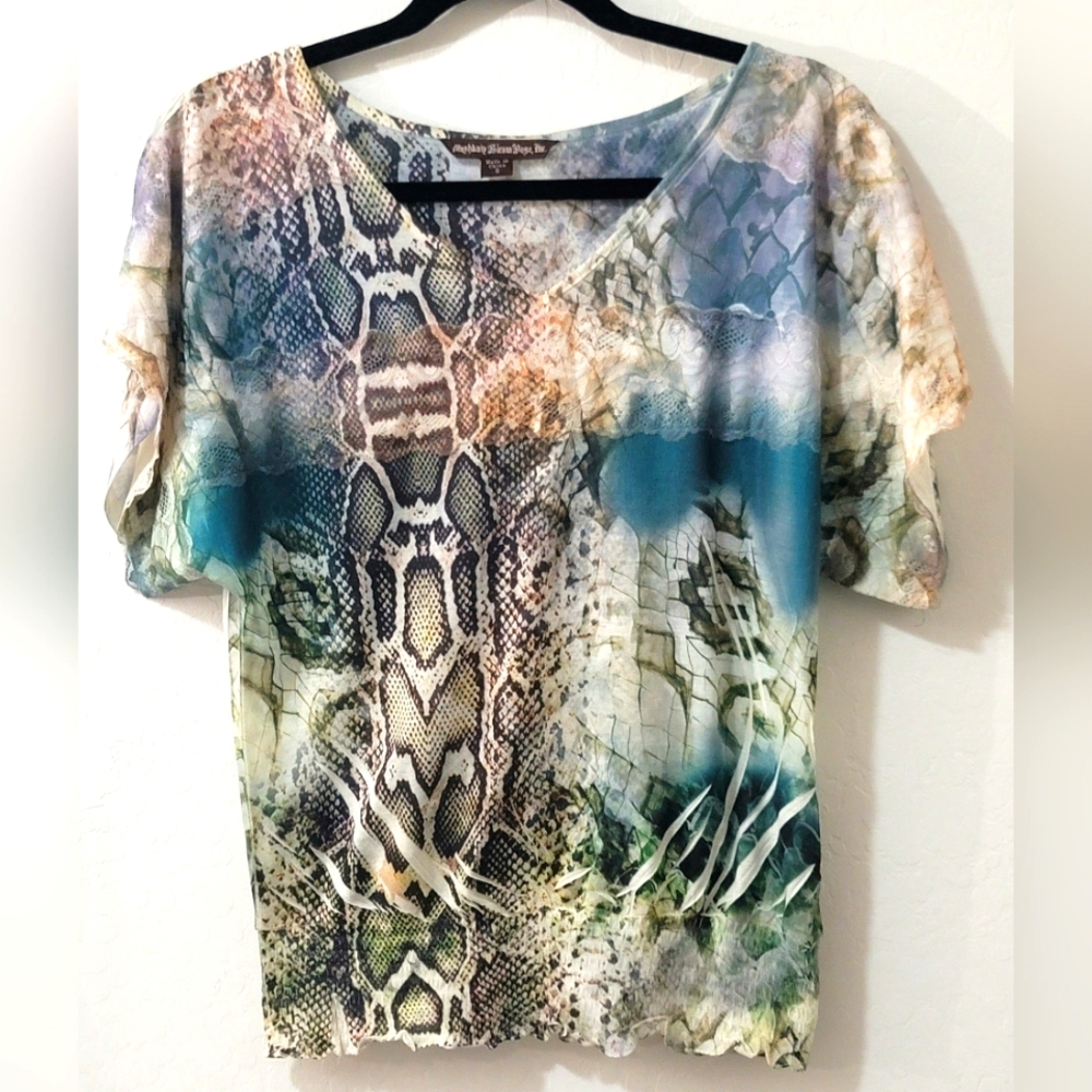 Vintage 90s Y2K Mushka by Sienna Rose, Inc. Snake In The Grass Print Blouse